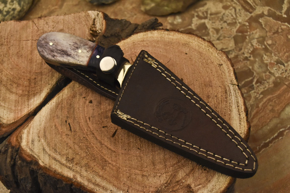HS-840 Custom Handmade Damascus Skinner Knife With Stained Camel Bone Handle