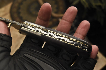 Custom Handmade Damascus Folding/Pocket Knife With Awesome Black Bone Handle