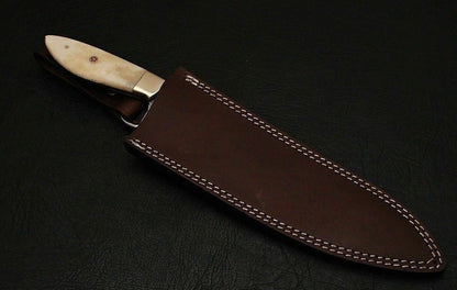 HS-455  Custom Handmade Damascus Kitchen/Chef Knife - Camel Bone Handle - Best Price