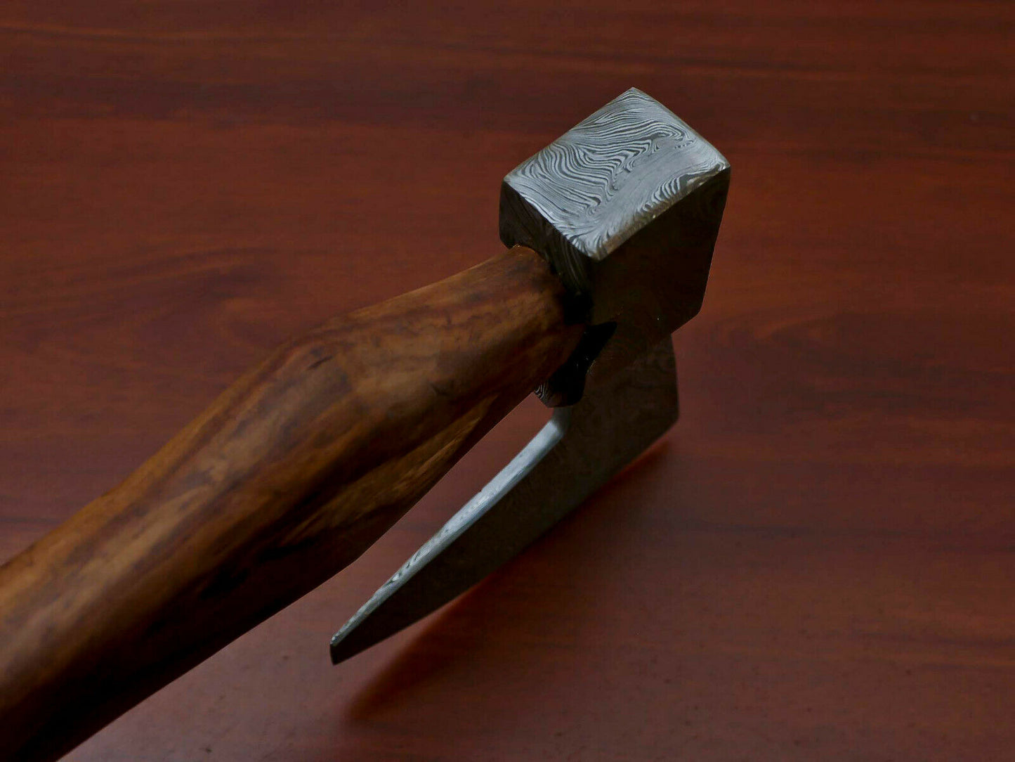 HS-1069 | Custom Handmade Damascus Hand Forged Tomahawk knife, Hatchet, Axe, Integral With Natural Wood