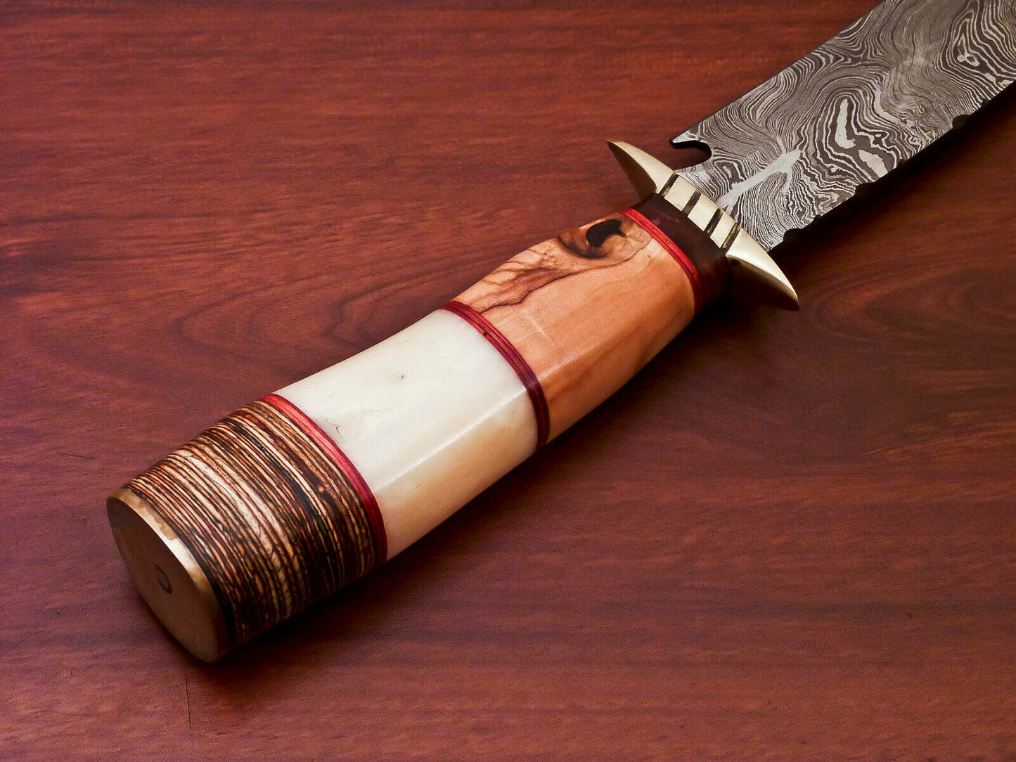 HS-523 Custom Handmade Damascus Hunting Knife With Natural Wood & Bone Handle