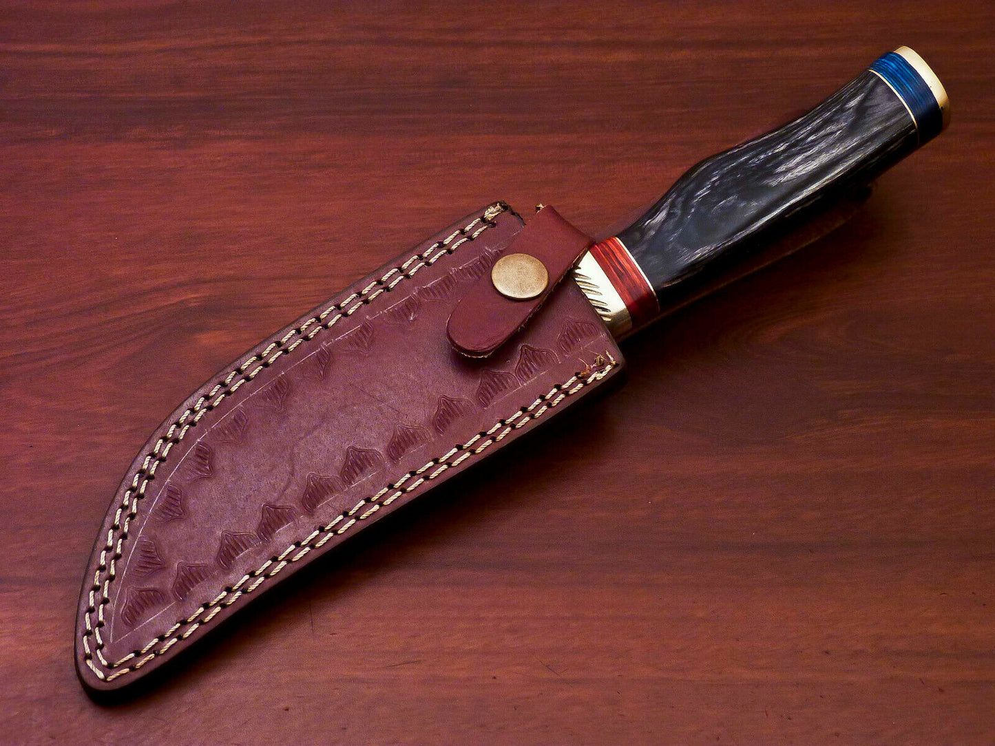 HS-517 Custom Handmade Damascus Hunting Knife With Black Hard Wood Handle