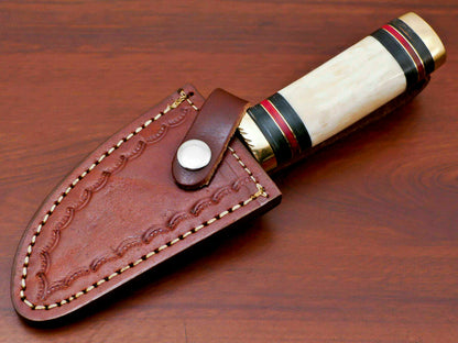 HS-509  Custom Handmade Damascus Skinner/Hunting Knife With Camel Bone & Hard Wood Handle
