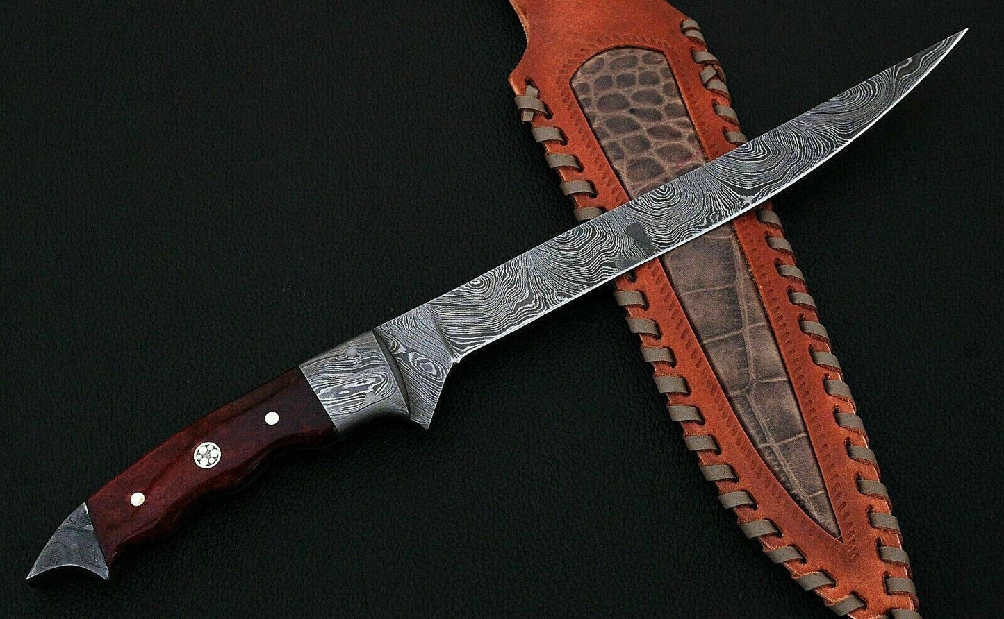 Damascus Steel Fillet Knife – Fish Fillet with Leather Sheath | HS-1042