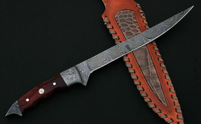 Damascus Steel Fillet Knife – Fish Fillet with Leather Sheath | HS-1042