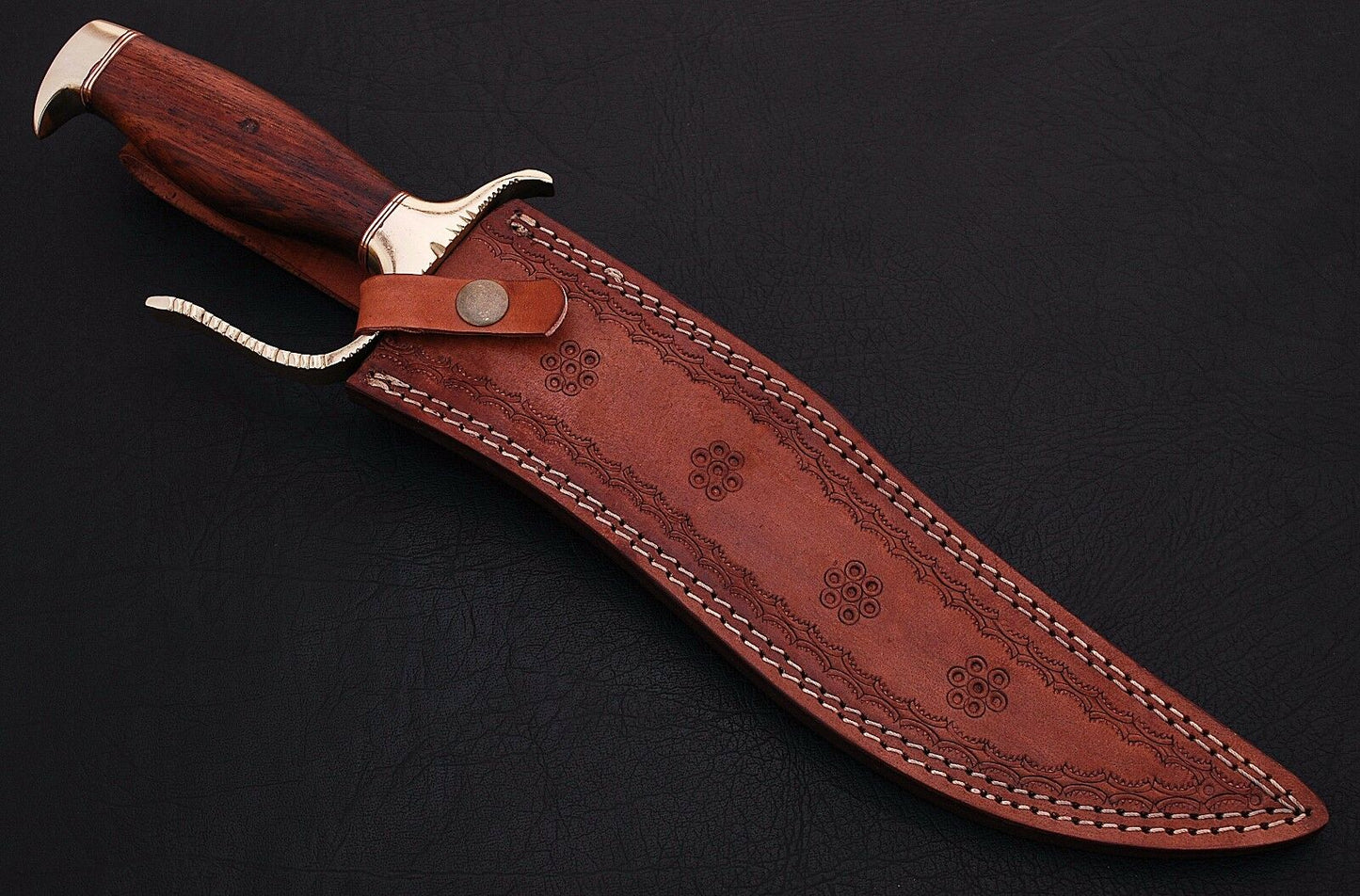 HS-343 | Custom Handmade Damascus Bowie Knife With Wood Handle
