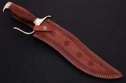 HS-343 | Custom Handmade Damascus Bowie Knife With Wood Handle