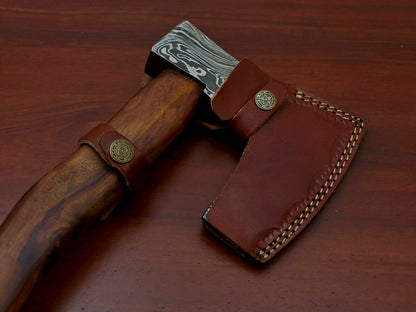 HS-1067 | Custom Handmade Damascus Hand Forged Tomahawk knife, Hatchet, Axe, Integral With Natural Wood