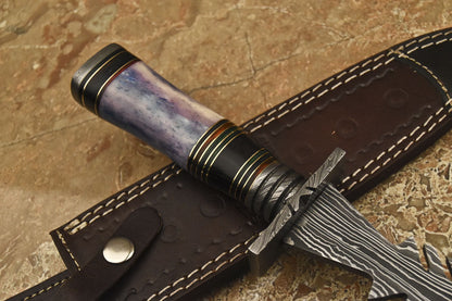 HS-867 Custom Handmade Damascus Dagger Knife With Stained Camel Bone Handle