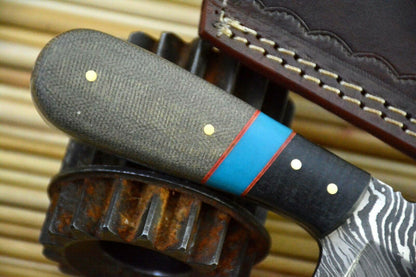 HS-844 Custom Handmade Damascus Skinner Knife With G-10 MicartaHandle
