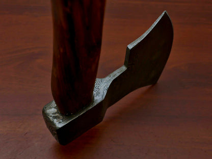 HS-1071 | Custom Handmade Damascus Hand Forged Tomahawk knife, Hatchet, Axe, Integral With Natural Wood