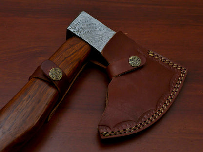 HS-1070 | Custom Handmade Damascus Hand Forged Tomahawk knife, Hatchet, Axe, Integral With Natural Wood
