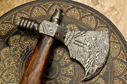 HS-1085 | Custom Handmade Damascus Tomahawk knife, Hatchet, Axe,Integral Hand Forged