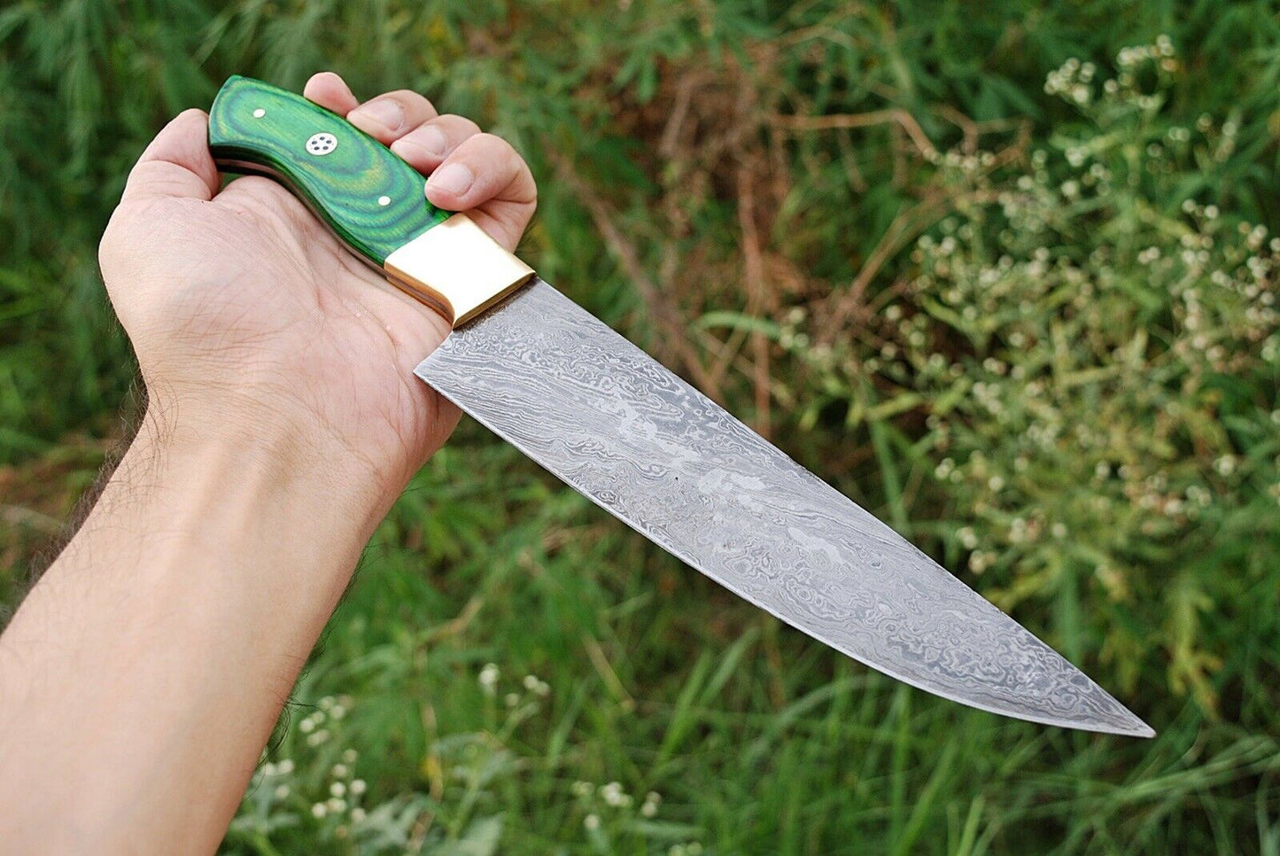 HS-295 Custom Handmade Damascus Kitchen/Chef Knife - Hard Wood Handle - Best Price