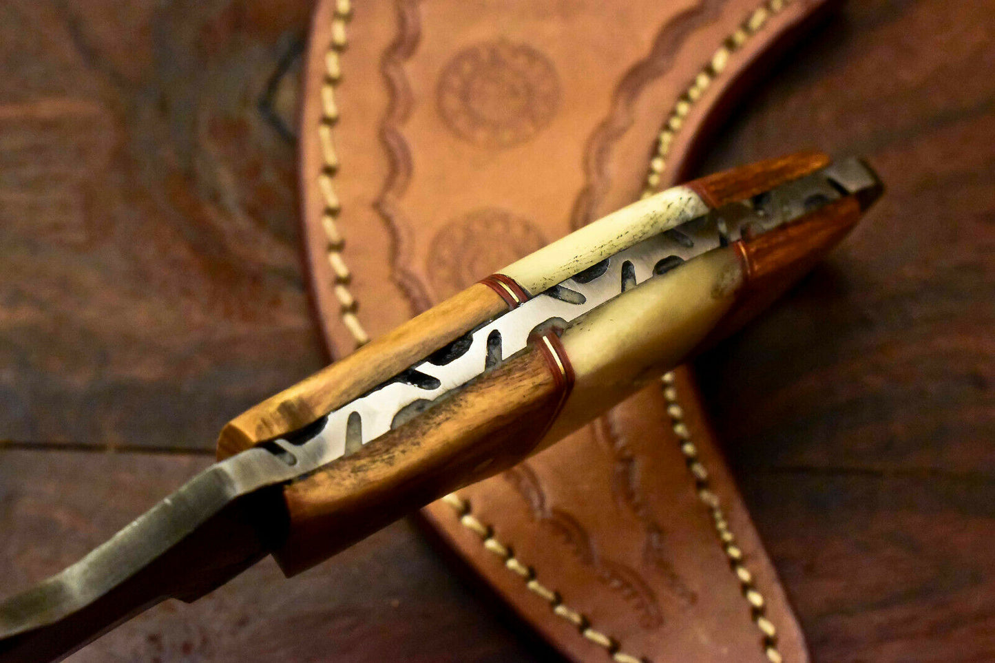 HS-916 Custom Handmade Damascus Karambit Full Tang Knife With Bone Handle