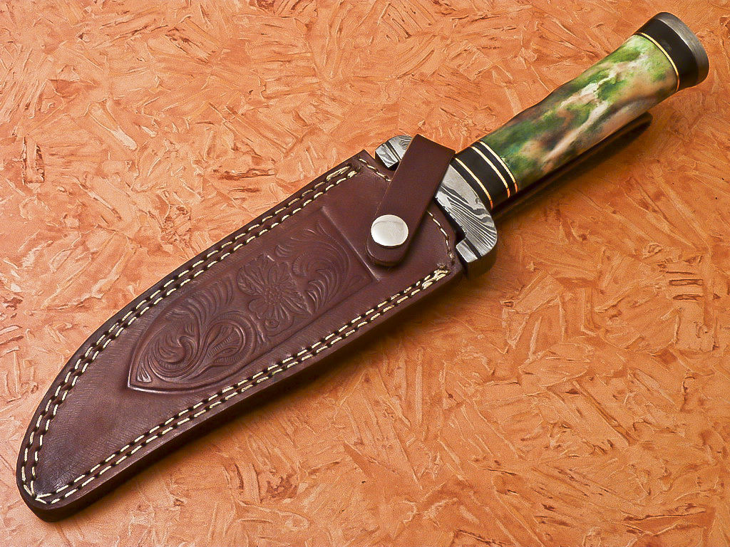 HS-541 Custom Handmade Damascus Hunting Knife With Hard Colored Bone Handle