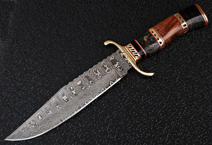 HS-342 | Custom Handmade Damascus Hunting Knife With Wood Handle
