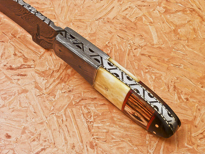 HS-917 Custom Handmade Damascus Karambit Style Knife With Hard Wood Handle