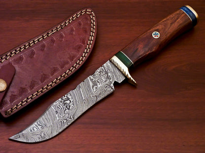 HS-524 Custom Handmade Damascus Hunting Knife Blade With Natural Wood Handle