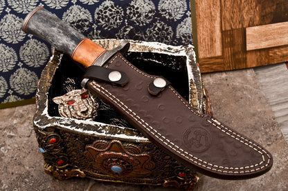 HS-530 Custom Handmade Damascus Hunting/Bowie Knife With Colored Bone Handle