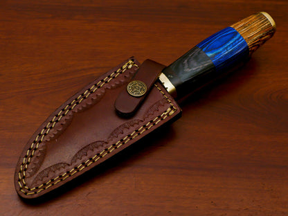 HS-811 Custom Handmade Damascus Skinner Knife With Three Shade Colour  Hard Wood Handle
