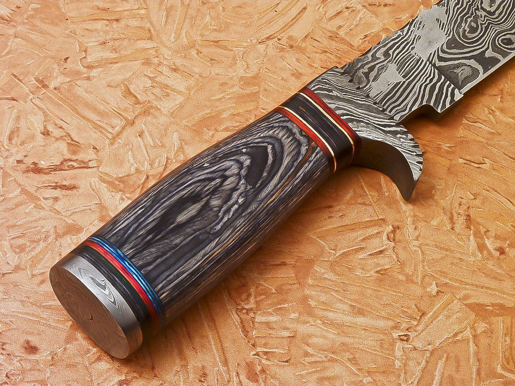 Custom Handmade Damascus Hunting Knife With Hard Wood Handle