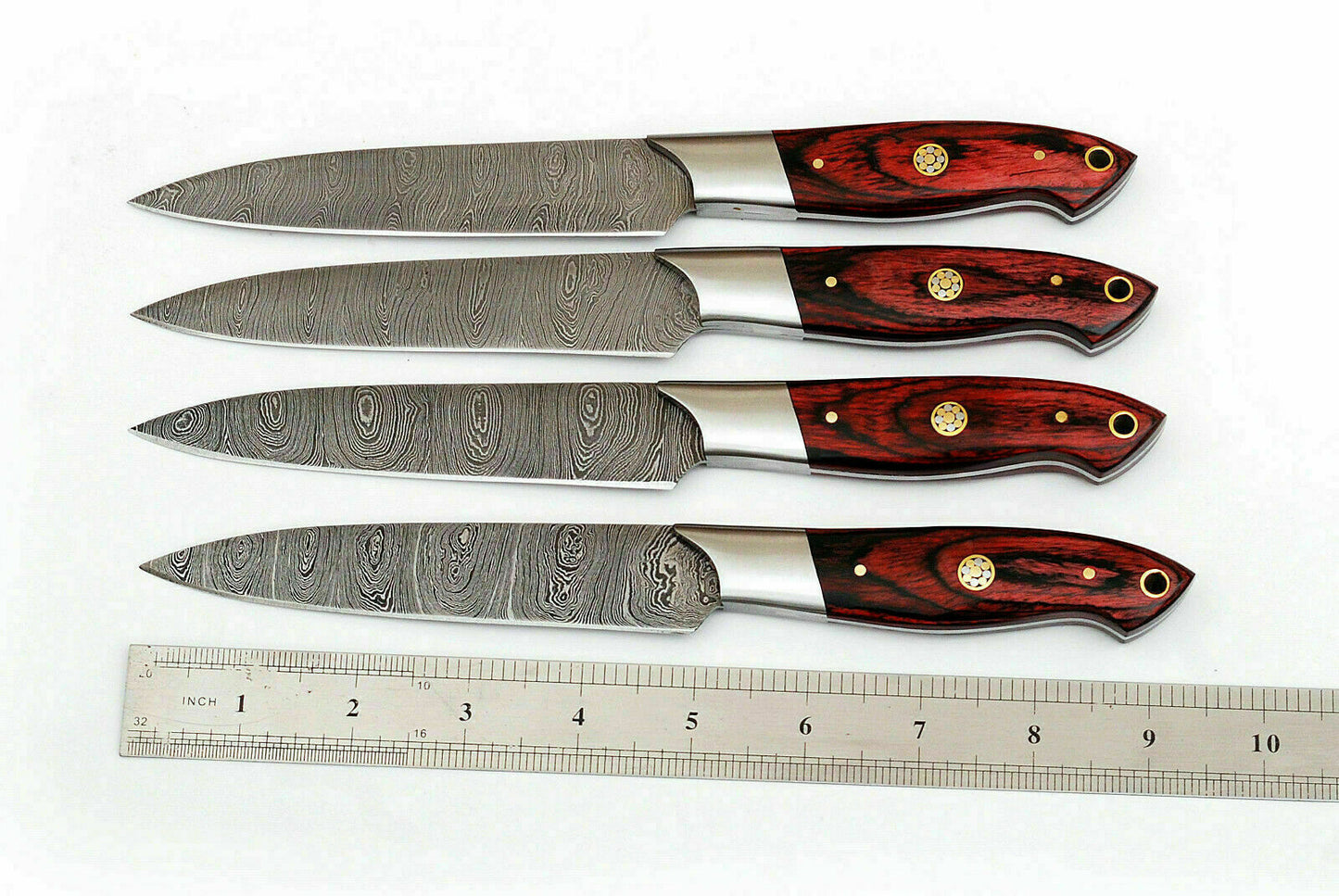 HS-226 Custom Handmade Damascus Kitchen-Chef Knives Set Lot Of Four Pecs With Wood Handle