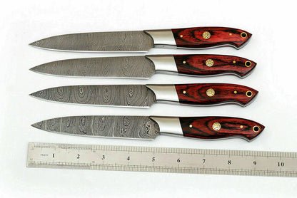 HS-226 Custom Handmade Damascus Kitchen-Chef Knives Set Lot Of Four Pecs With Wood Handle
