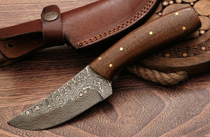 HS-772 Custom Handmade Damascus Skinner Knife With Walnut Wood Handle