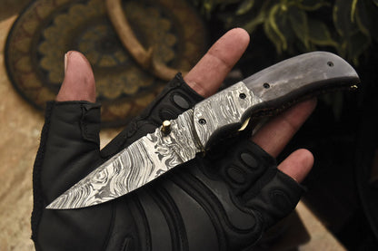 Custom Handmade Damascus Folding/Pocket Knife With Awesome Black Bone Handle