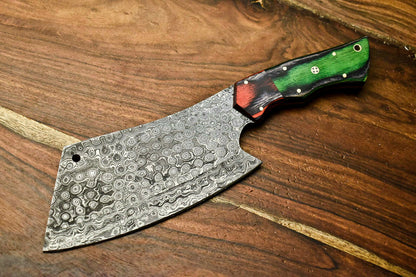 HS-274 Hand Made Damascus Steel Blade Chopper Cleaver Knife Full Tang Knife | Hard W