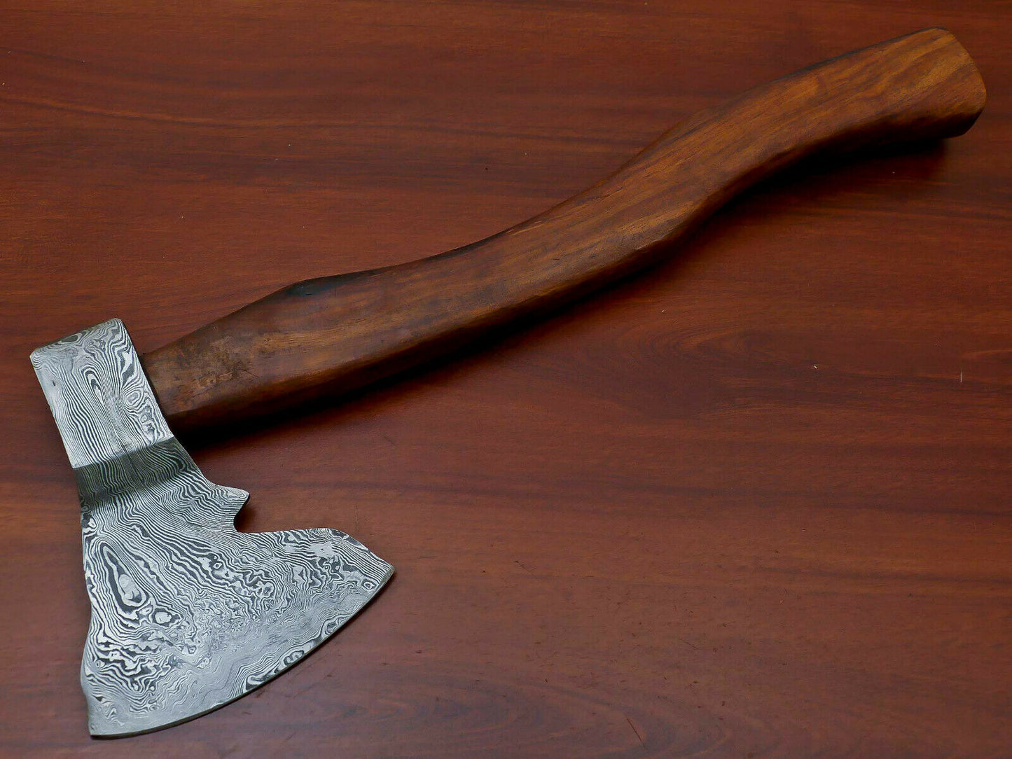 HS-1066 | Custom Handmade Damascus Hand Forged Tomahawk knife, Hatchet, Axe, Integral With Natural Wood