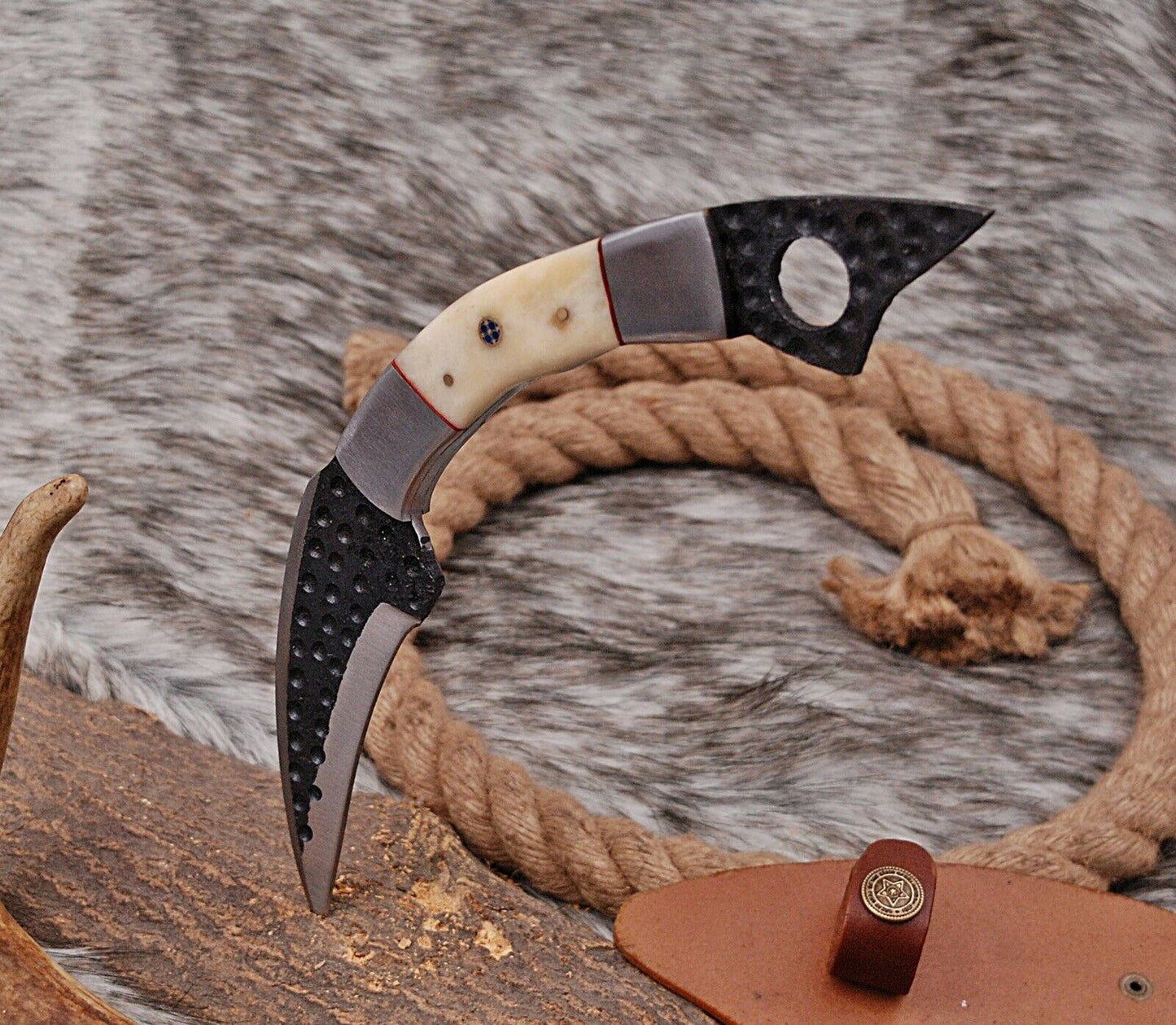 HS-913 Custom Handmade High Carbon Steel Karamabit Knife With Camel Bone Handle