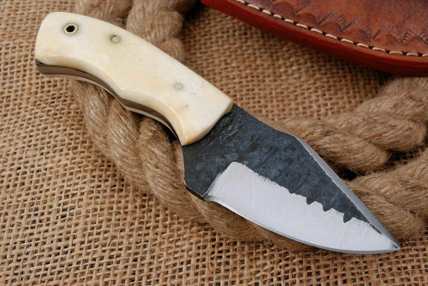 HS-748 6.0'' Custom Handmade High Carbon Mini Skinner Knife With Camel Bone Handle