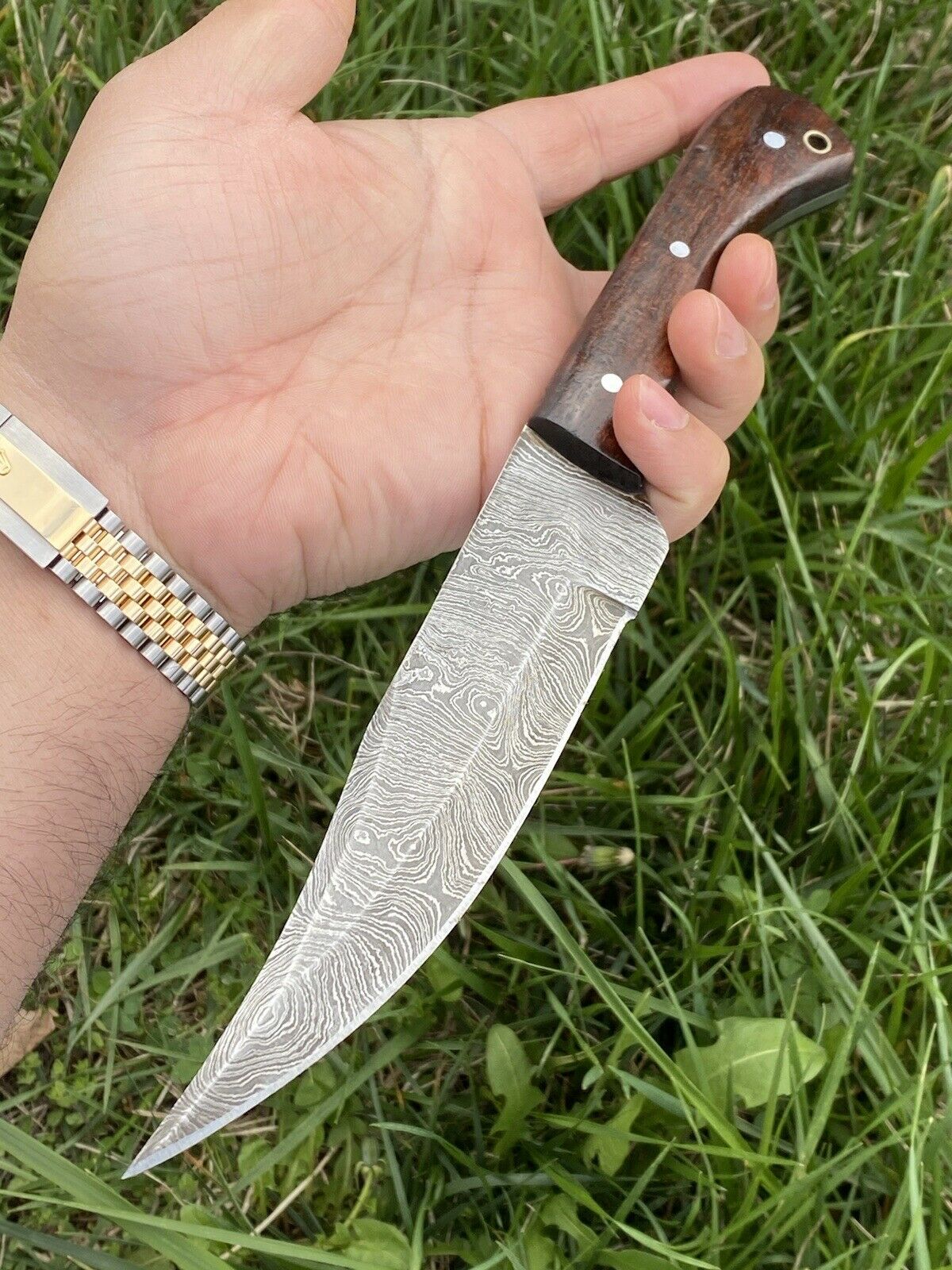 HS-449 | Custom Handmade Damascus Steel Hunting Knife 12 Inch - Wood Handle