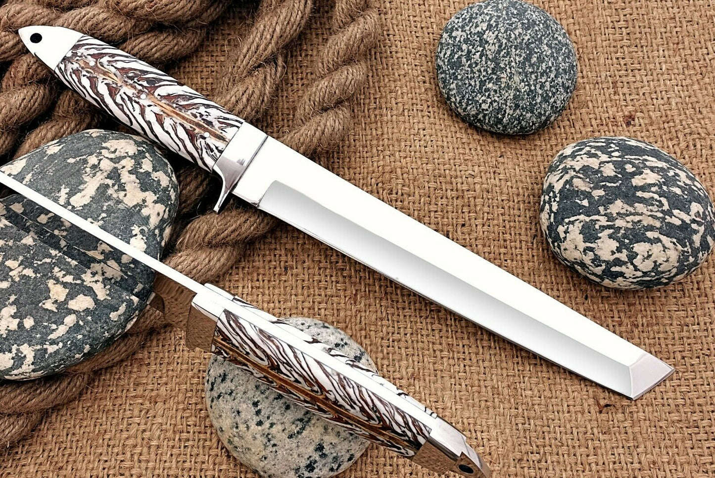 HS-1098 | Custom Handmade Steel D2 Fighter Hunting Combat Mini Tanto Blade Sword knife With Resin Handle