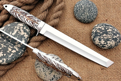 HS-1098 | Custom Handmade Steel D2 Fighter Hunting Combat Mini Tanto Blade Sword knife With Resin Handle