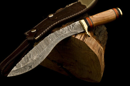 HS-882 Custom Handmade Damascus Kukri Knife With Wood Handle