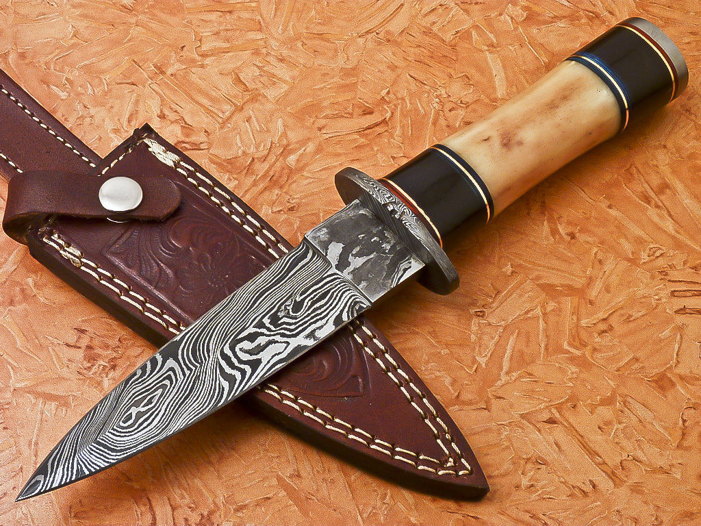 Custom Handmade Damascus Hunting Dagger Knife With Camel Bone Handle