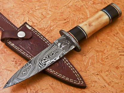 Custom Handmade Damascus Hunting Dagger Knife With Camel Bone Handle