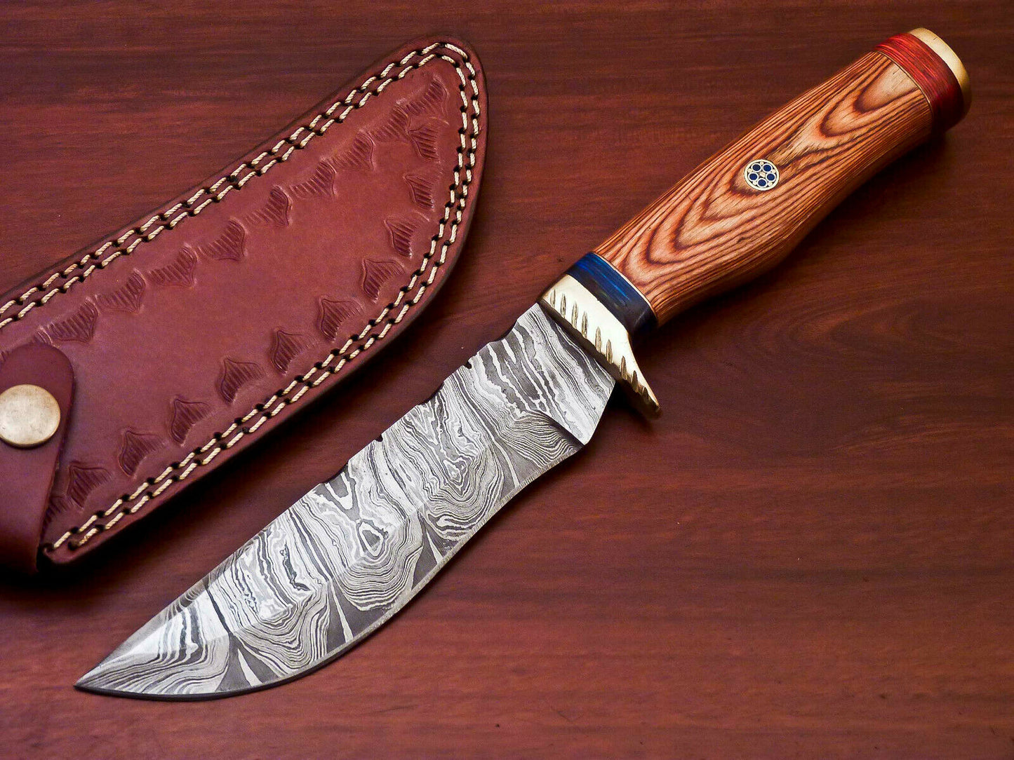 HS-511 Custom Handmade Damascus Hunting Knife With Hard Wood Handle