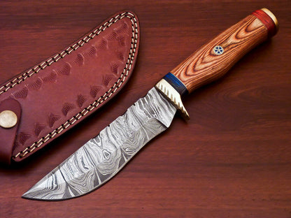 HS-511 Custom Handmade Damascus Hunting Knife With Hard Wood Handle