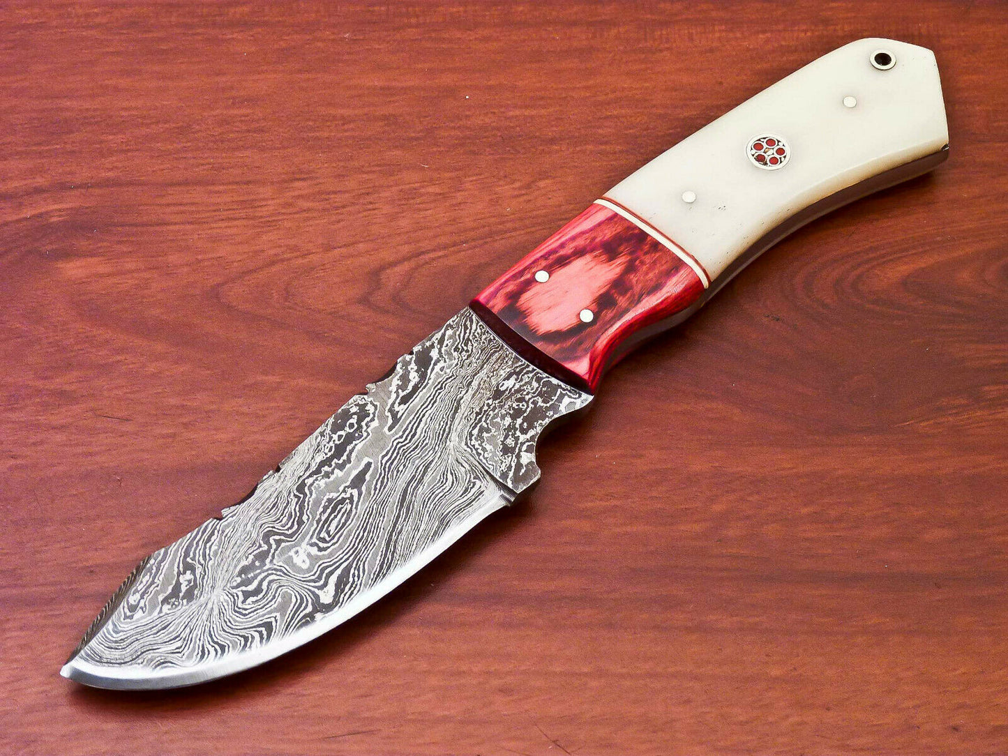 HS-819 Custom Handmade Damascus Skinner Knife With Camel Bone and Wood Handle