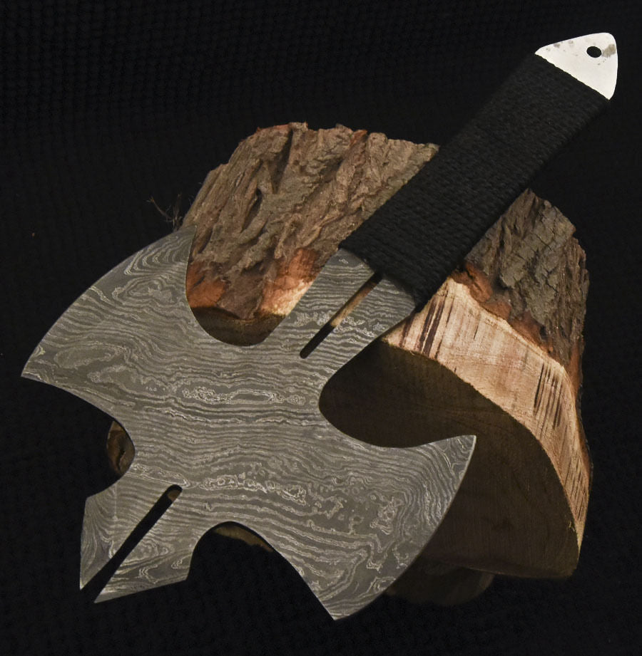 HS-1078 | Custom Handmade Damascus Tomahawk knife, Hatchet, Axe,Integral - ROPE HANDLE