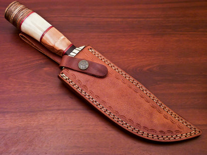 HS-523 Custom Handmade Damascus Hunting Knife With Natural Wood & Bone Handle
