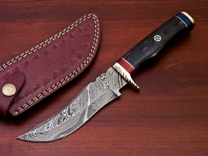 HS-517 Custom Handmade Damascus Hunting Knife With Black Hard Wood Handle