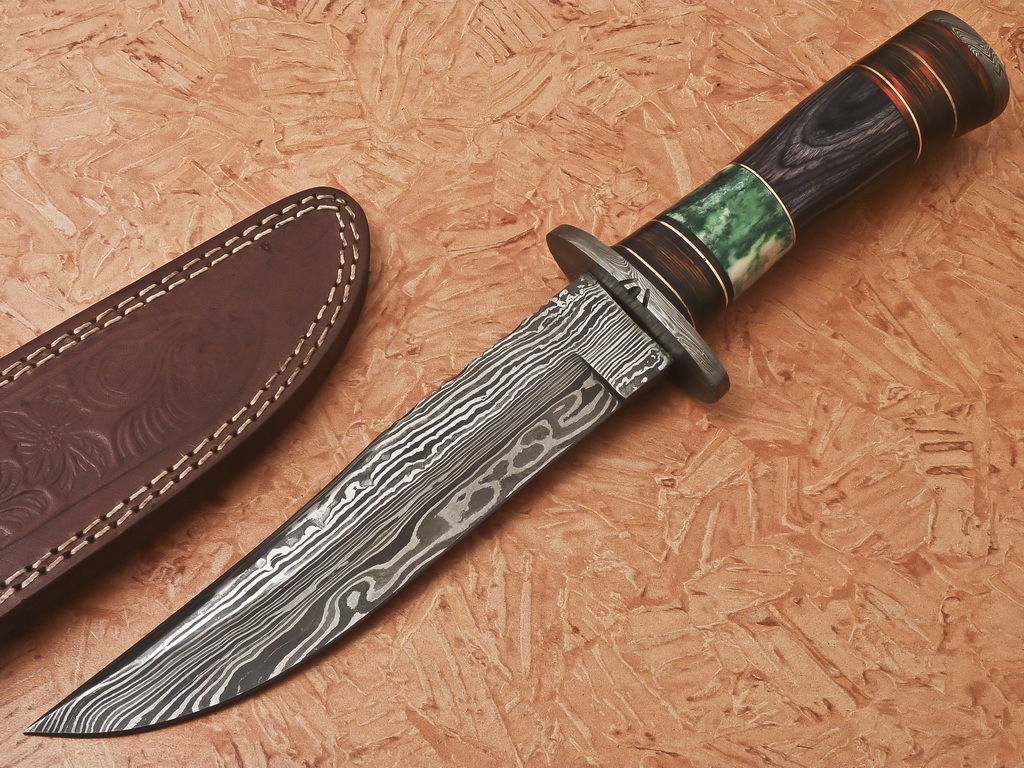 HS-542 Custom Handmade Damascus Huting Knife With Hard Wood & Bone Handle