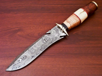 HS-519  Custom Handmade Damascus Hunting Blade Knife With Natural & Hard Wood+Bone Handle
