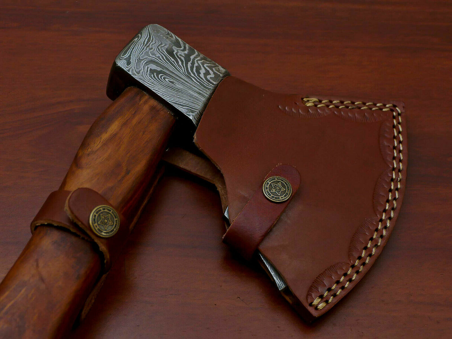 HS-1071 | Custom Handmade Damascus Hand Forged Tomahawk knife, Hatchet, Axe, Integral With Natural Wood