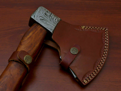 HS-1071 | Custom Handmade Damascus Hand Forged Tomahawk knife, Hatchet, Axe, Integral With Natural Wood